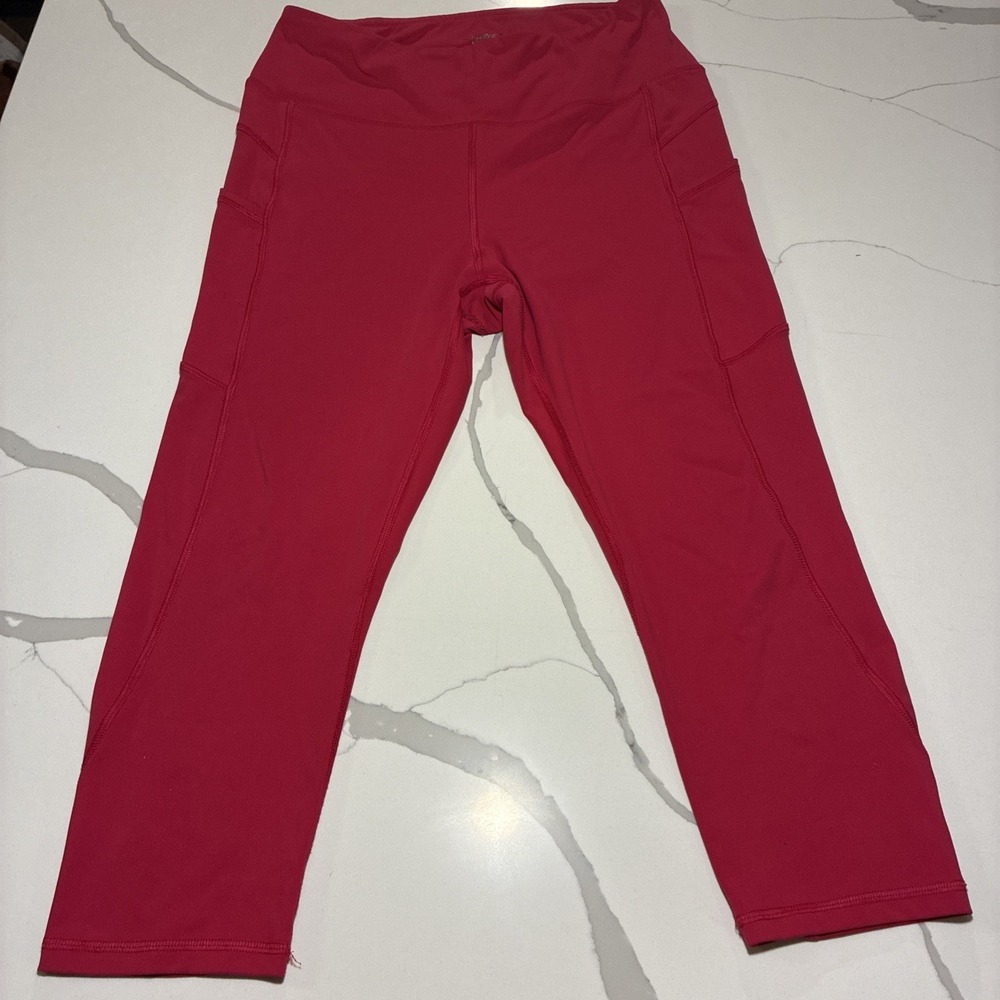 X by Gottex Hot Pink High Rise Cropped Leggings XL Pockets Moisture Wicking Yoga